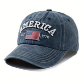 Vintage USA Flag Embroidered Baseball Cap | Bold Lettering Design Distressed Wash Dad Hat | Adjustable Casual Sun Protection Outdoor Cap