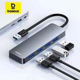 Baseus 4 Port USB Hub | USB 3.0 High Speed Multi Port USB Splitter Adapter | Compact USB Hub for Laptop MacBook Xiaomi Lenovo PC Computer Accessories