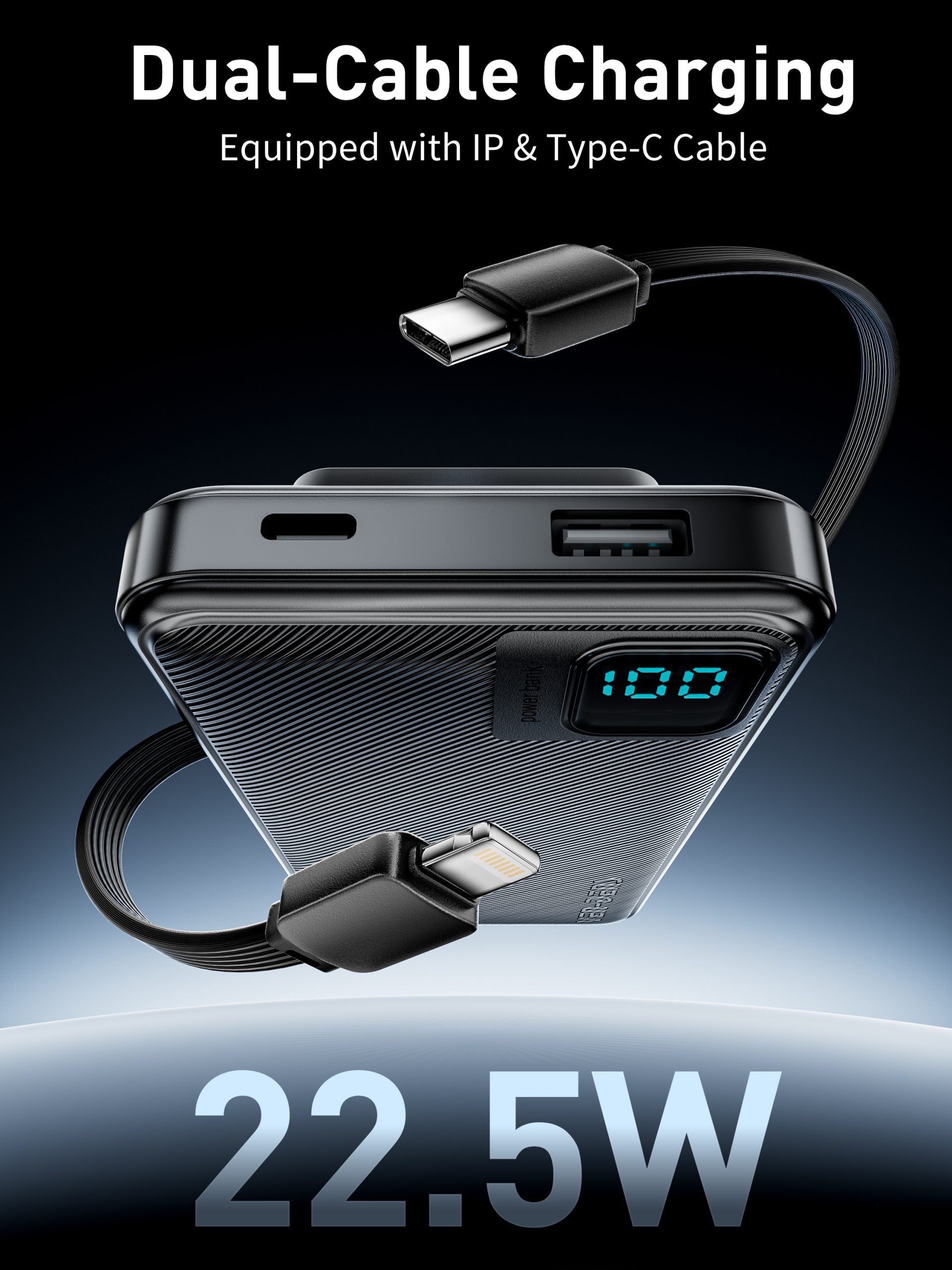 Ven-Dens 22.5W Fast Charging 20000mAh Power Bank | Built in Cables, Multi Device Charging, Digital Display, High Capacity, Lightweight, Universal Power Bank  VD-PB061