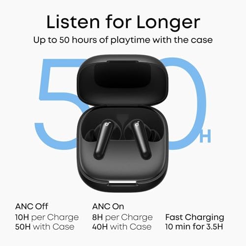 anker soundcore R60i NC, 6-Mics, Real-Time (ANC) Adaptive Noise Cancelling, Hi-Res Sound, Wireless Bluetooth Earbuds, Translation Earbuds, 50H Playtime,(black)|B0GNSJBNQM