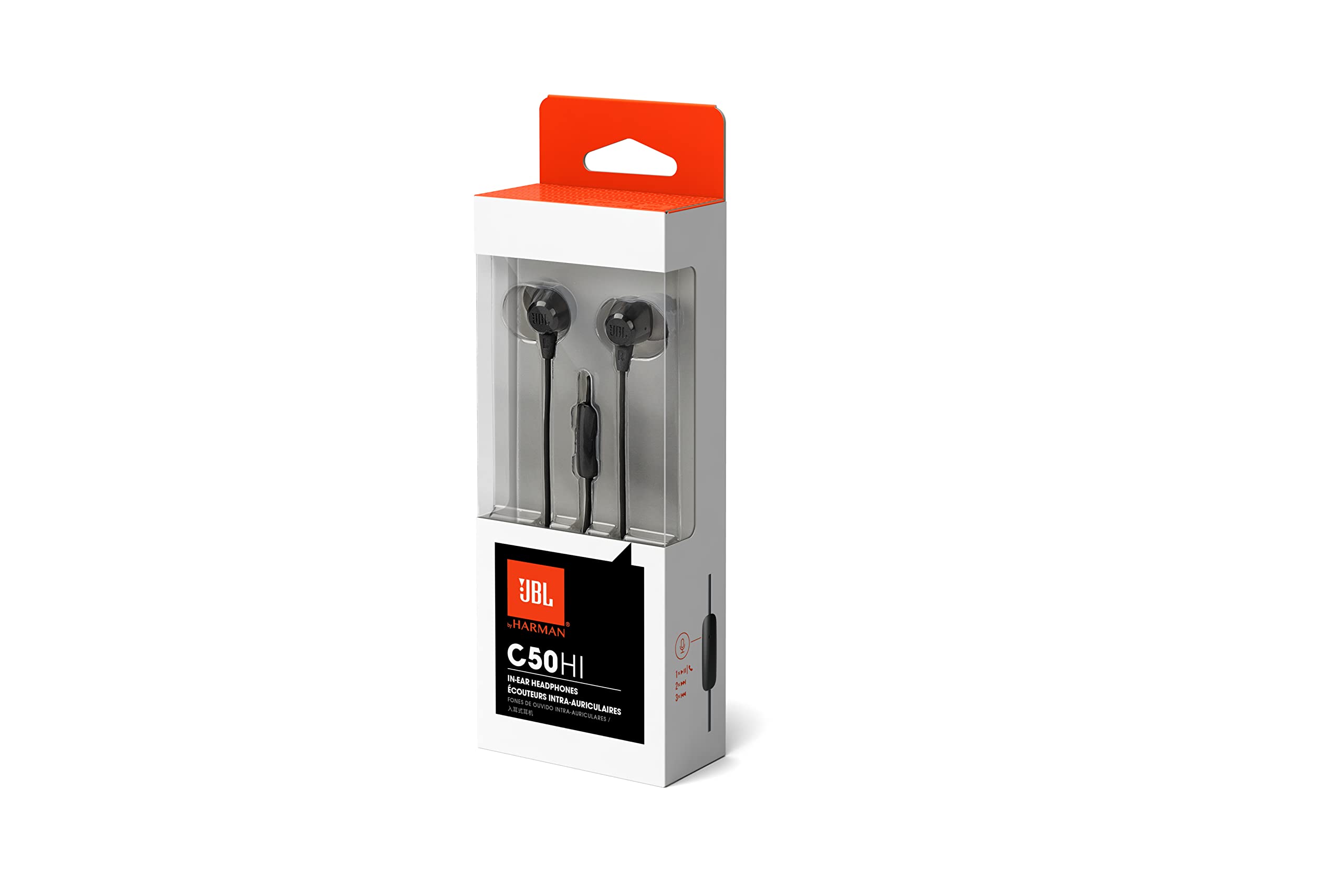 JBL C50HI, Wired in Ear Headphones with Mic, One Button Multi-Function Remote, Lightweight & Comfortable fit (Black)