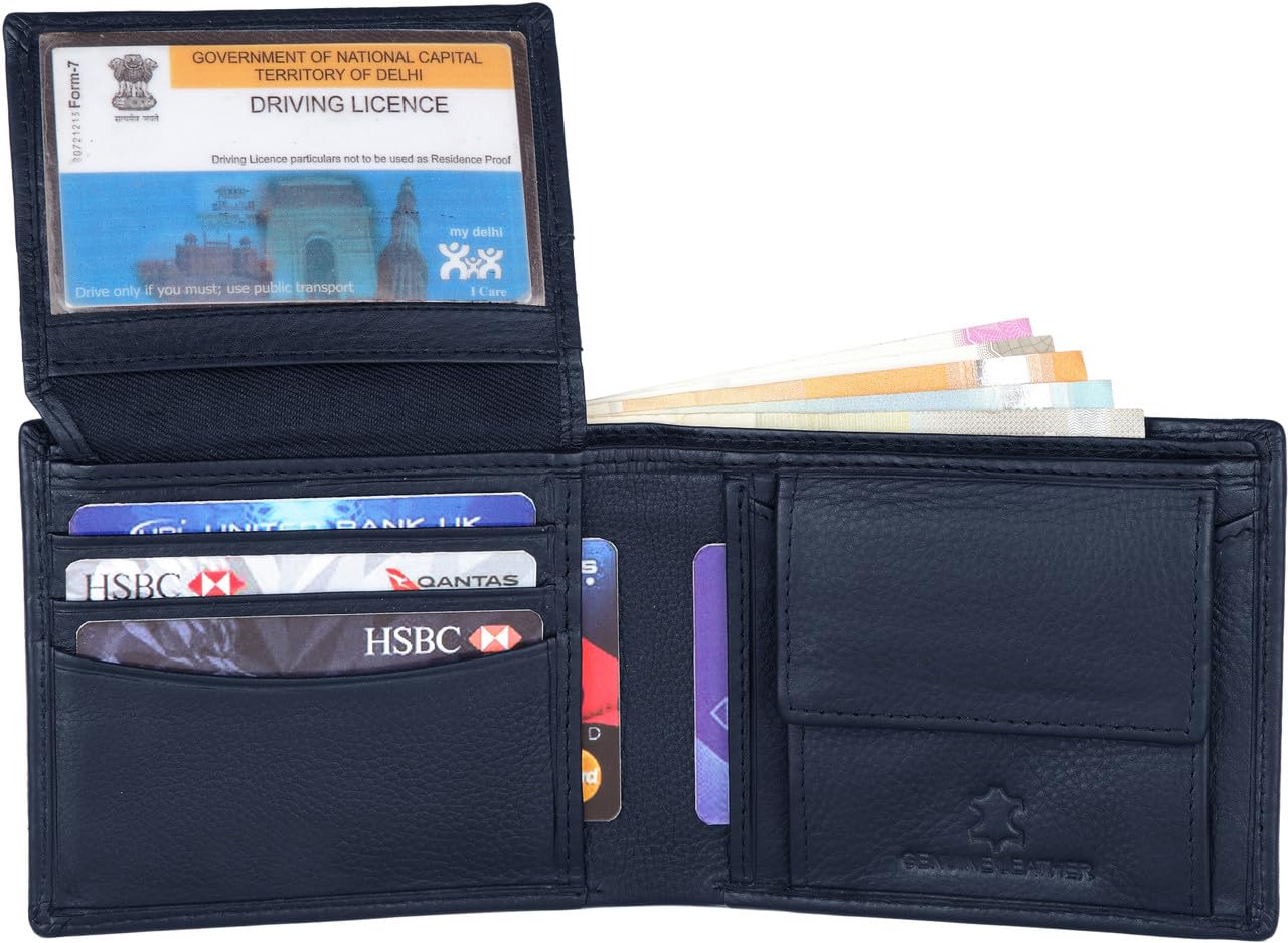 WildHorn Wallet for Men Leather Original, Mens Wallet, Leather Wallets for Men Stylish, Bi-Fold Wallets for Man, 9 Card Slots, Secret Card Slots, Coin Pocket, Gift for Mens (Blue)