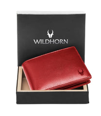 WildHorn Wallet for Men Leather Original, Mens Wallet, Leather Wallets for Men Stylish, Bi-Fold Wallets for Man, 9 Card Slots, Secret Card Slots, Coin Pocket, Gift for Mens (Red)