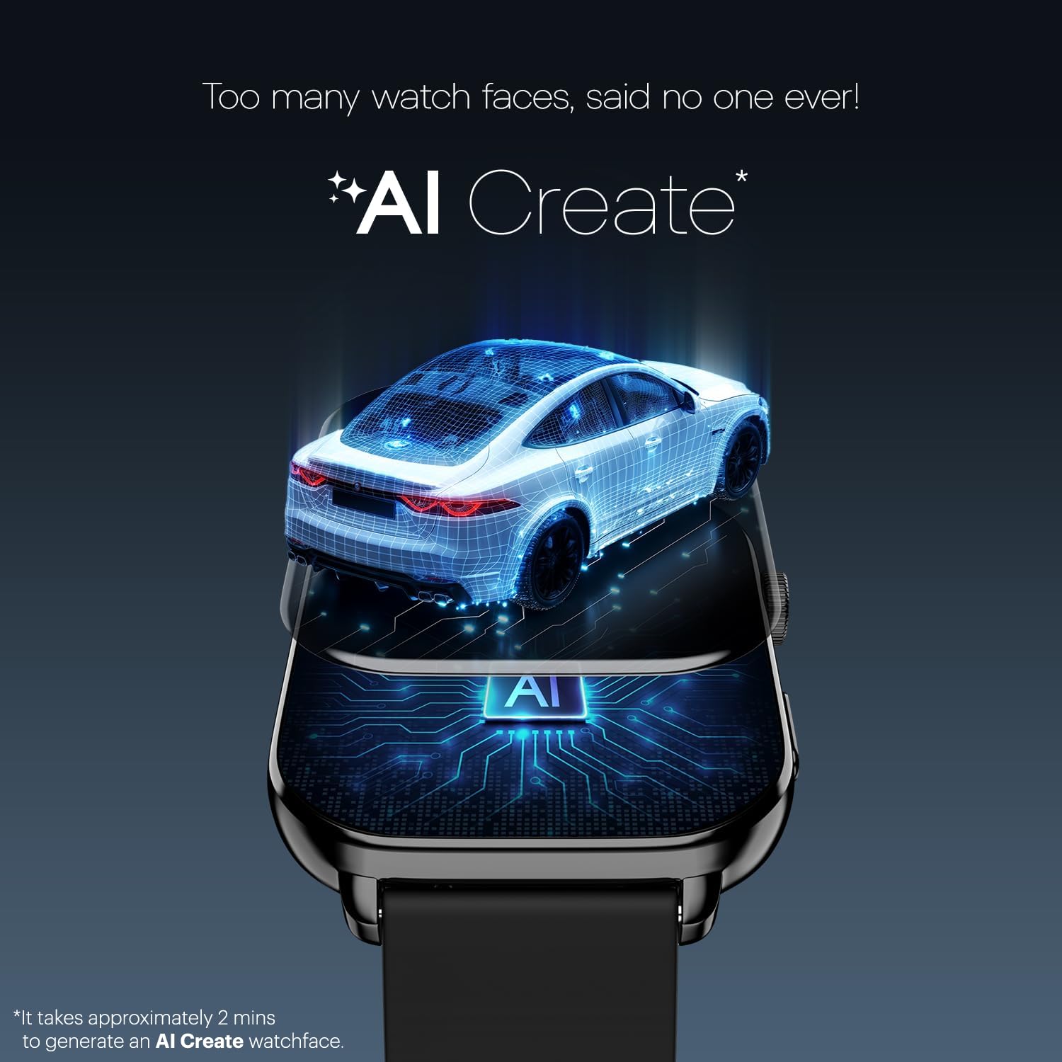 Noise Pulse 4 Max Smart Watch with AI Create, Unlimited Watch Faces, AI Search, 1.96" AMOLED Display, Functional Crown, Premium Metallic Finish, Health Suite (Space Blue)
