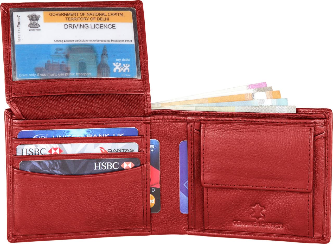 WildHorn Wallet for Men Leather Original, Mens Wallet, Leather Wallets for Men Stylish, Bi-Fold Wallets for Man, 9 Card Slots, Secret Card Slots, Coin Pocket, Gift for Mens (Red)