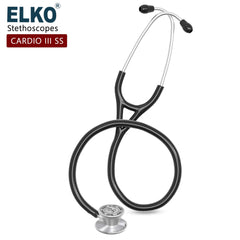 ELKO EL-060 CARDIO III SS Stainless Steel Acoustic Stethoscope | Two-Way PVC Tubing | Double Sided Chestpiece For Adult & Pediatric Patient | Doctors & Medical Students (Black)