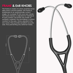 ELKO EL-060 CARDIO III SS Stainless Steel Acoustic Stethoscope | Two-Way PVC Tubing | Double Sided Chestpiece For Adult & Pediatric Patient | Doctors & Medical Students (Black)