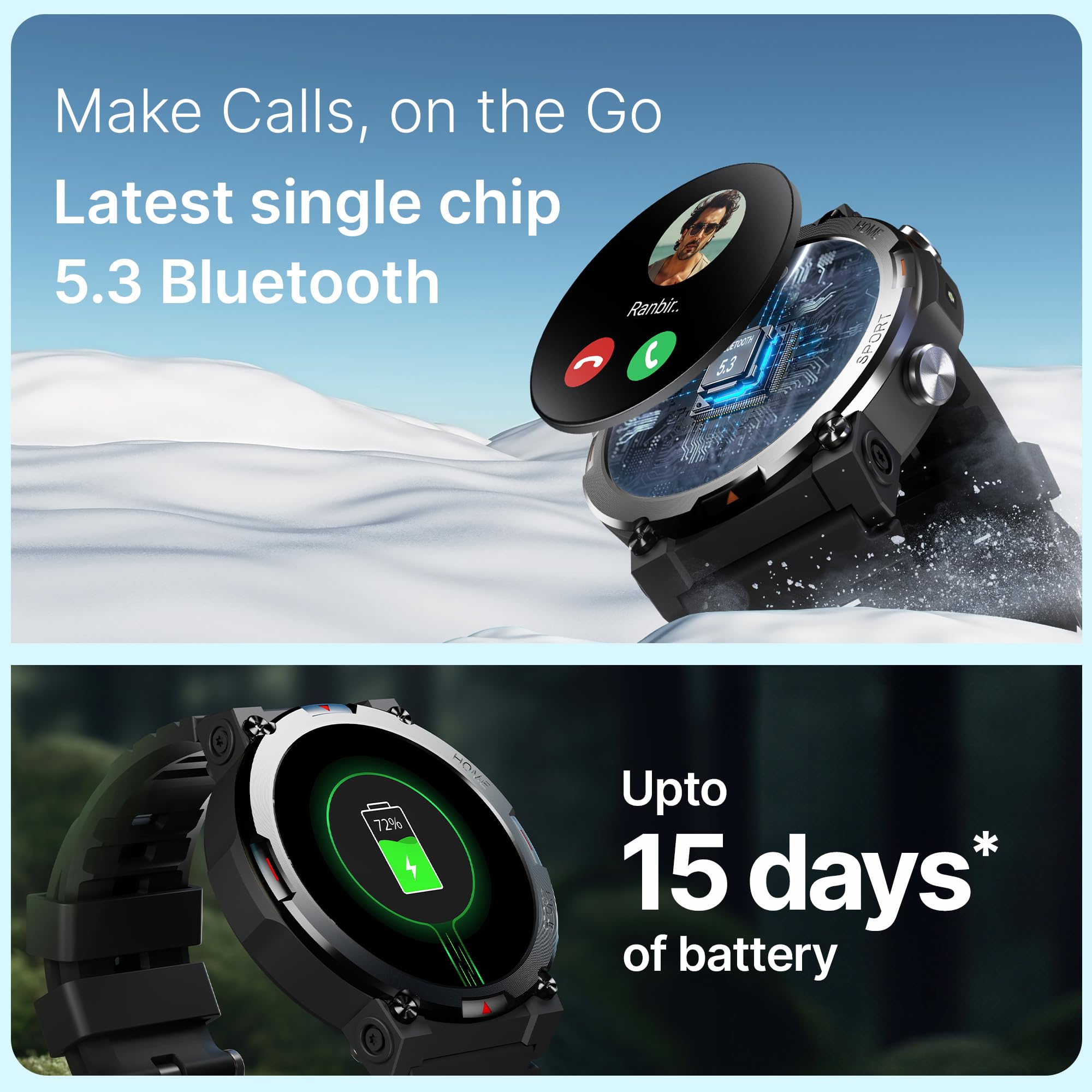 CrossBeats Everest 2.0 | Latest 2026 Smart Watch for man | 1.43" AMOLED Always ON Display Bluetooth Calling Rugged Outdoor Smartwatch | Upto 15 Days Battery Life 100+ Sports Mode Flash Light (Black)