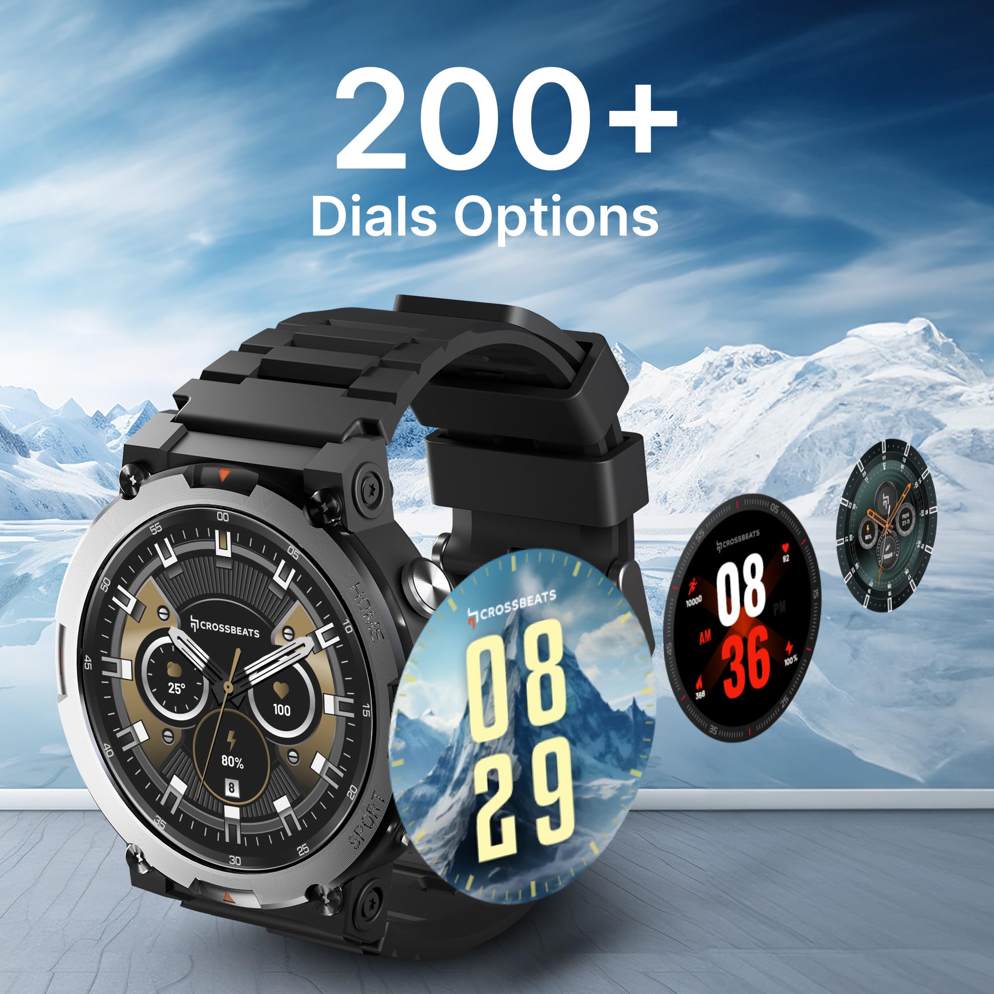 CrossBeats Everest 2.0 | Latest 2026 Smart Watch for man | 1.43" AMOLED Always ON Display Bluetooth Calling Rugged Outdoor Smartwatch | Upto 15 Days Battery Life 100+ Sports Mode Flash Light (Black)
