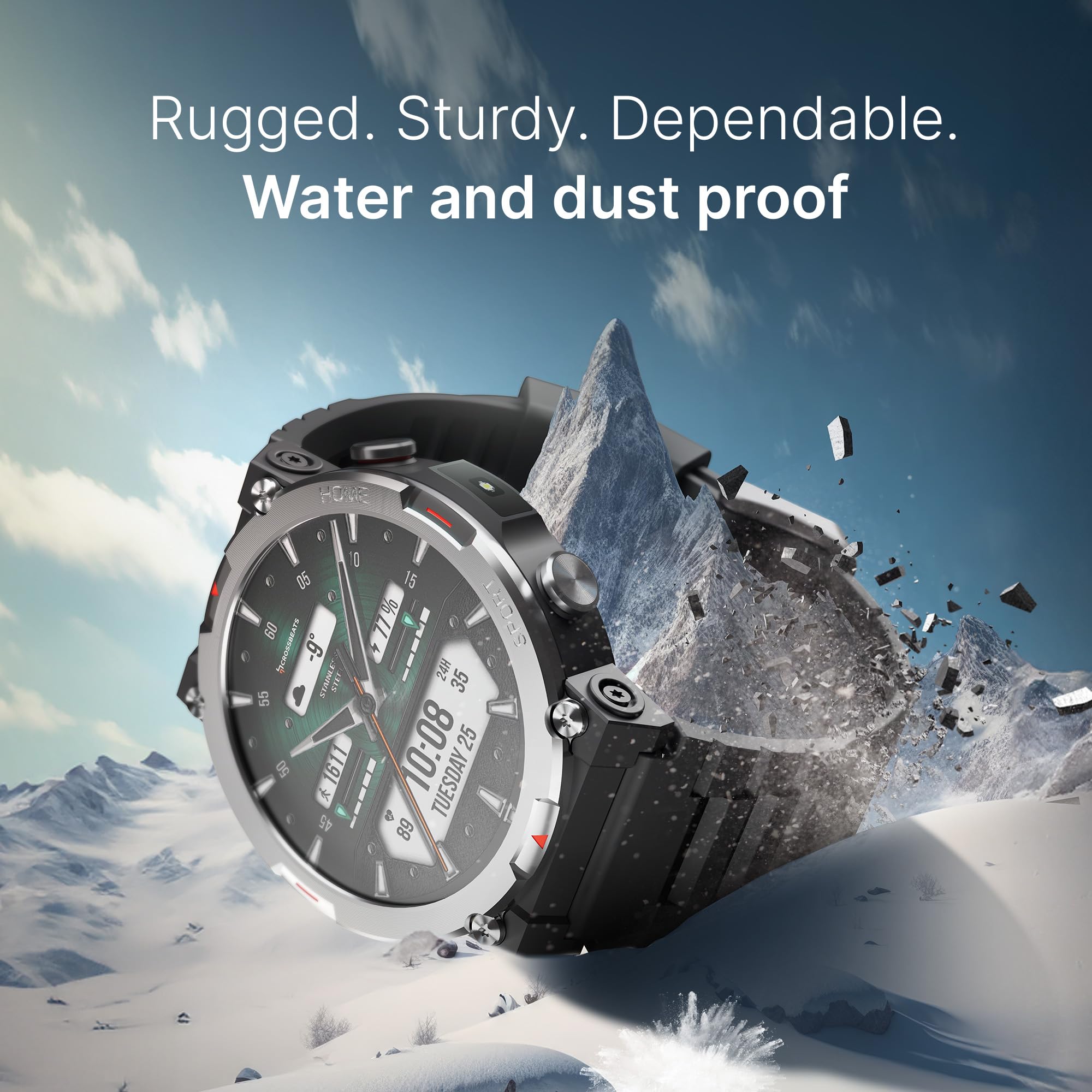 CrossBeats Everest 2.0 | Latest 2026 Smart Watch for man | 1.43" AMOLED Always ON Display Bluetooth Calling Rugged Outdoor Smartwatch | Upto 15 Days Battery Life 100+ Sports Mode Flash Light (Black)