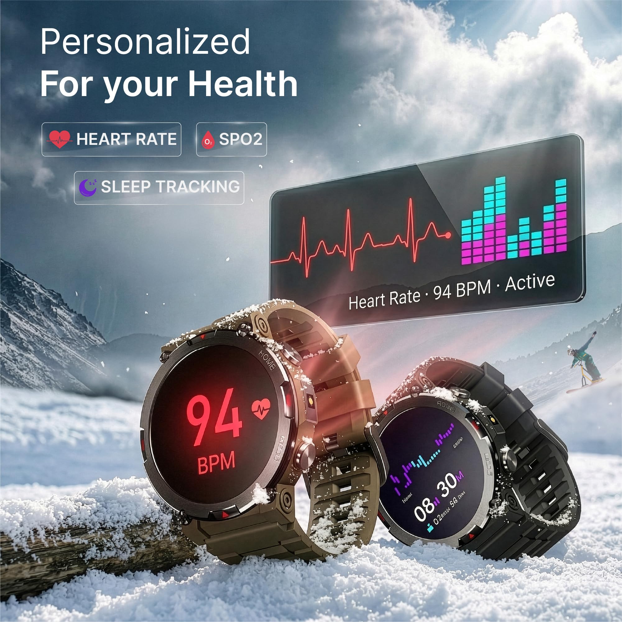CrossBeats Everest 2.0 | Latest 2026 Smart Watch for man | 1.43" AMOLED Always ON Display Bluetooth Calling Rugged Outdoor Smartwatch | Upto 15 Days Battery Life 100+ Sports Mode Flash Light (Black)
