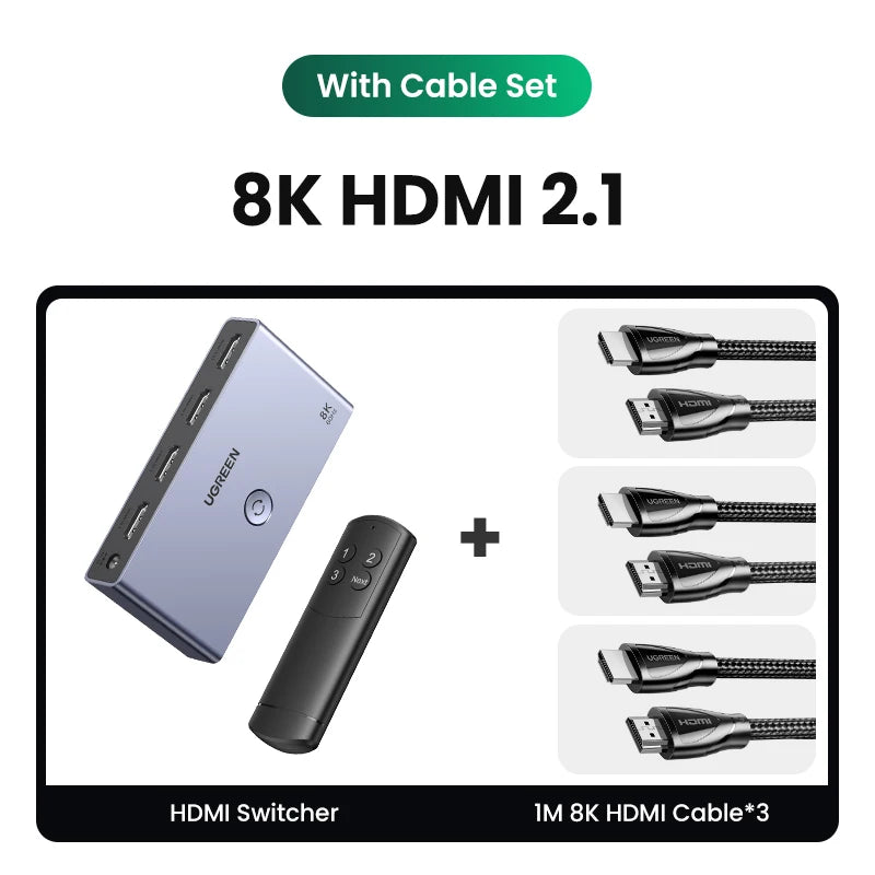 UGREEN 8K HDMI 2.1 Switch 2 in 1 Out | 4K 120Hz Bi-Directional HDMI Switcher | Ultra HD Splitter for PS5 Xbox Series X | High-Speed Video Selector for TV Monitor