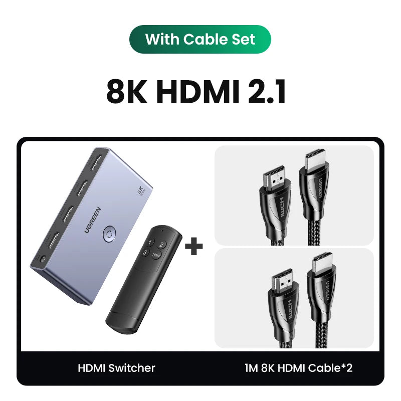 UGREEN 8K HDMI 2.1 Switch 2 in 1 Out | 4K 120Hz Bi-Directional HDMI Switcher | Ultra HD Splitter for PS5 Xbox Series X | High-Speed Video Selector for TV Monitor