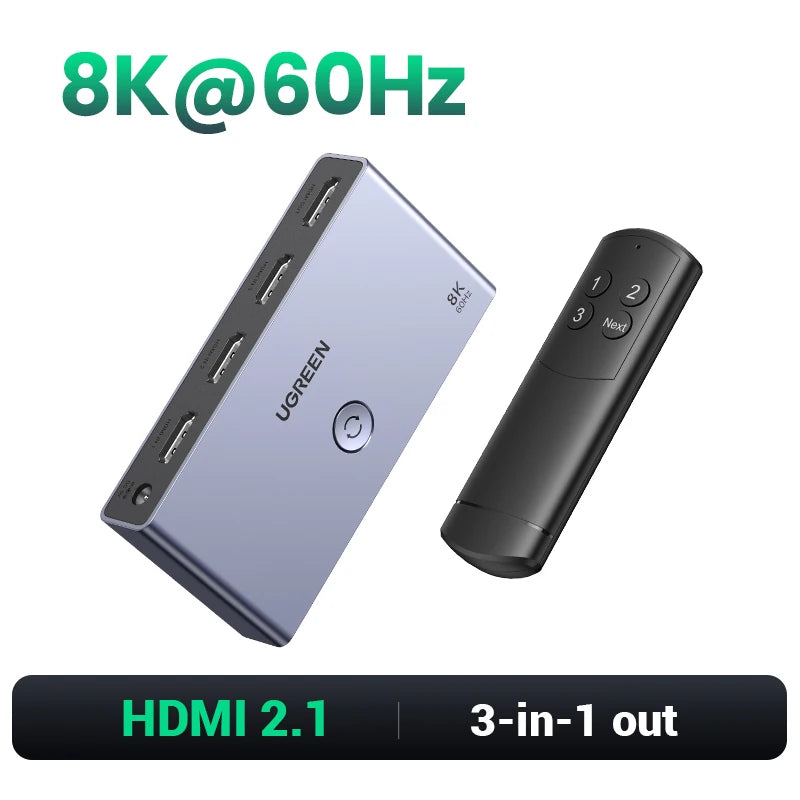UGREEN 8K HDMI 2.1 Switch 2 in 1 Out | 4K 120Hz Bi-Directional HDMI Switcher | Ultra HD Splitter for PS5 Xbox Series X | High-Speed Video Selector for TV Monitor
