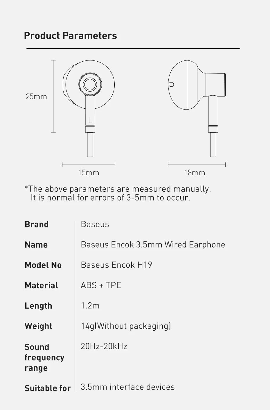 Baseus H19 Wired Earphones | 6D Stereo Bass In-Ear Headphones with Microphone | 3.5mm Jack Earbuds for Xiaomi Samsung Android Smartphones | Clear Sound Music & Calling Headset