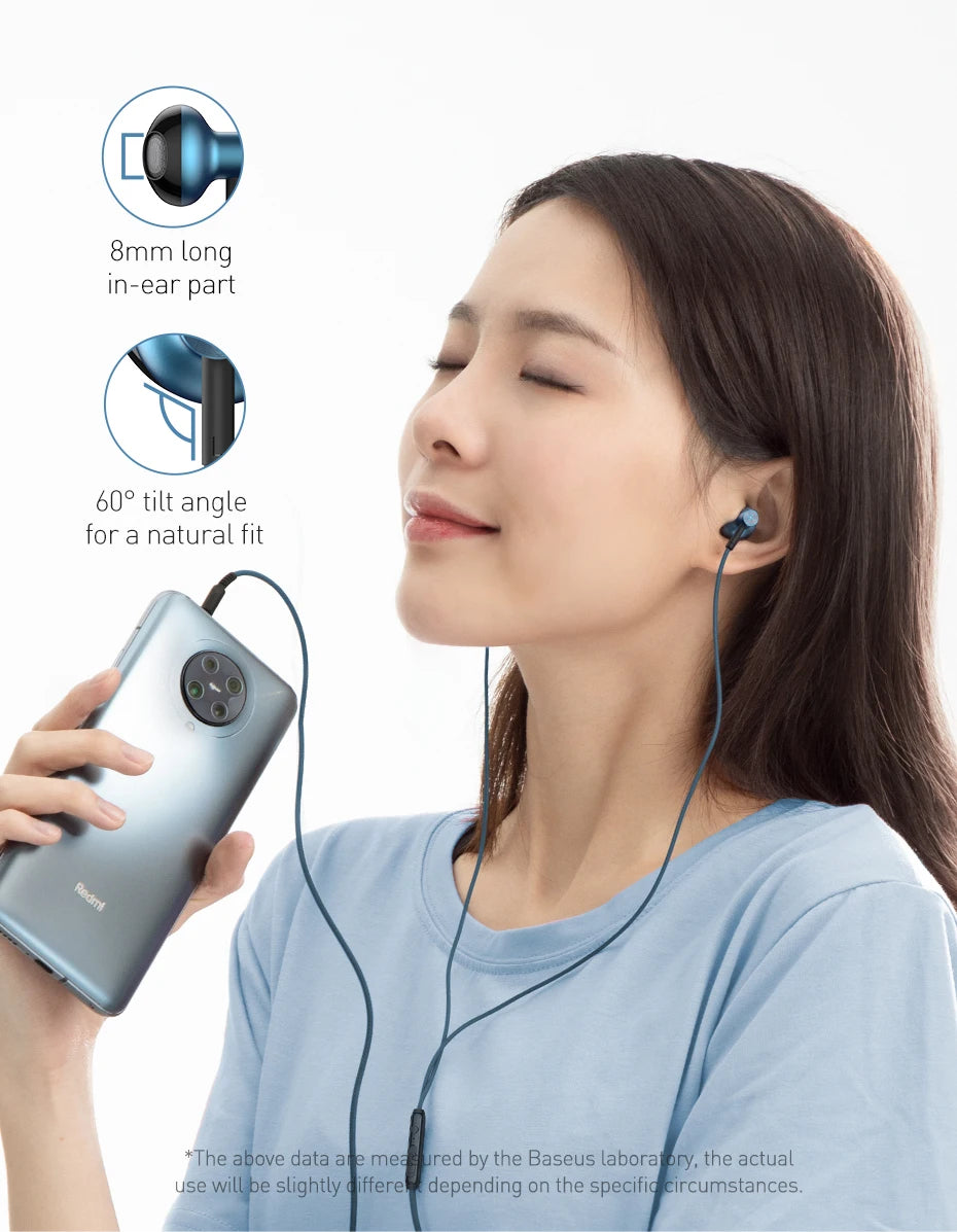 Baseus H19 Wired Earphones | 6D Stereo Bass In-Ear Headphones with Microphone | 3.5mm Jack Earbuds for Xiaomi Samsung Android Smartphones | Clear Sound Music & Calling Headset