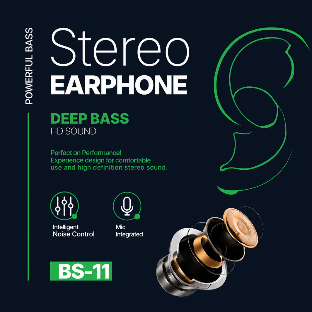 BlueSpectrum Super Bass Stereo Earphone With Mic | HD Sound | 3.5mm Headphone Jack | BS-11