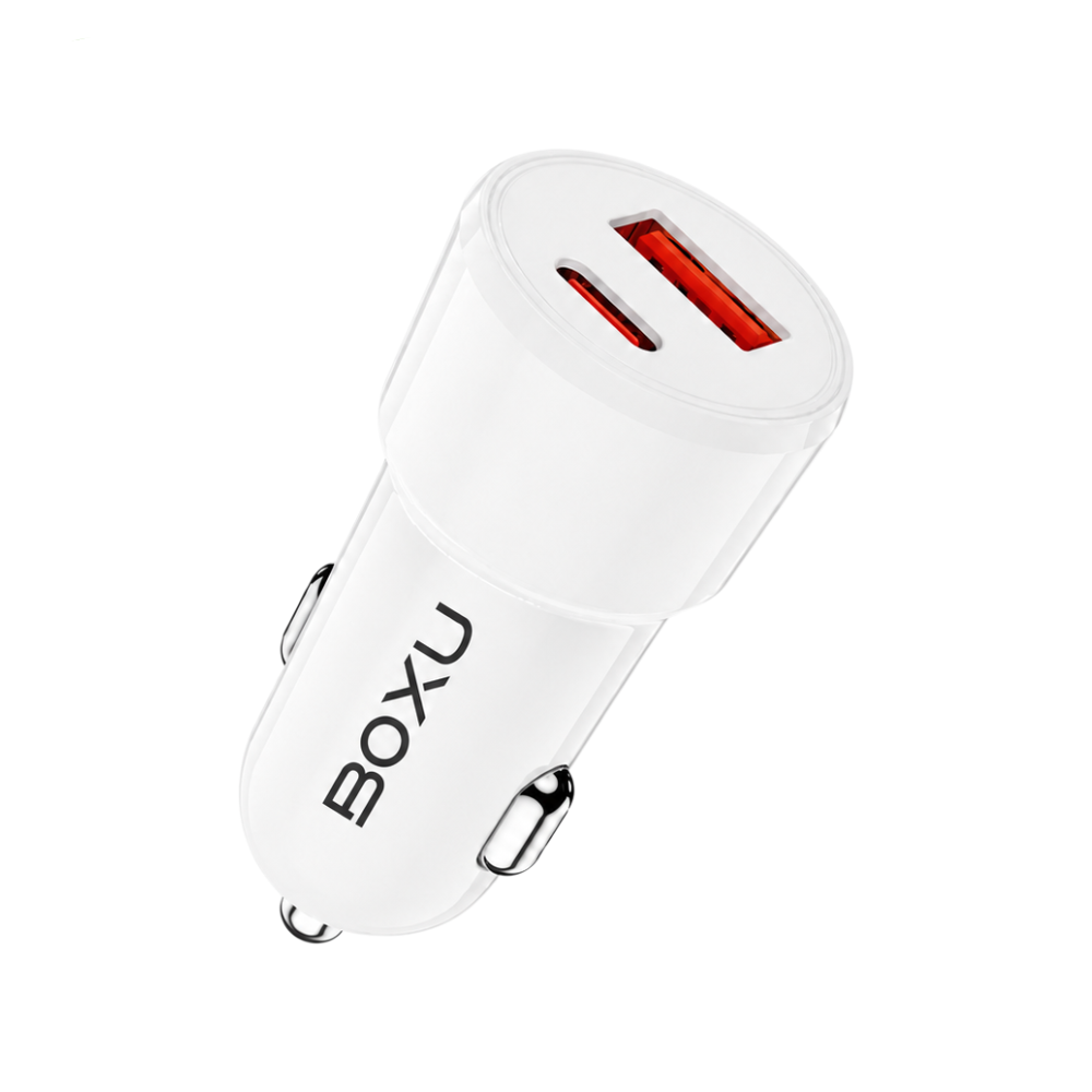 BOXU 3.4A Dual-Port USB & USB-C PD Fast Car Charger, Compact Vehicle Charging Adapter |  CR-002