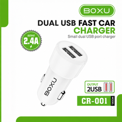 BOXU Dual USB Car Charger 2.4A, Compact 2-Port Vehicle Charging Adapter for Smartphones and USB Device | CR-001