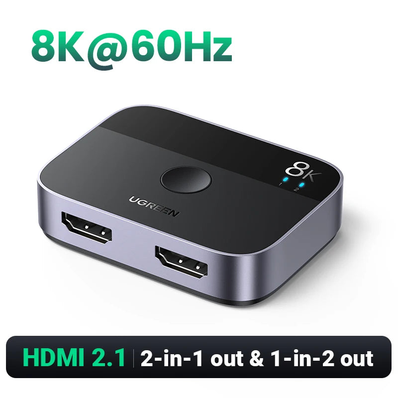UGREEN 8K HDMI 2.1 Switch 2 in 1 Out | 4K 120Hz Bi-Directional HDMI Switcher | Ultra HD Splitter for PS5 Xbox Series X | High-Speed Video Selector for TV Monitor