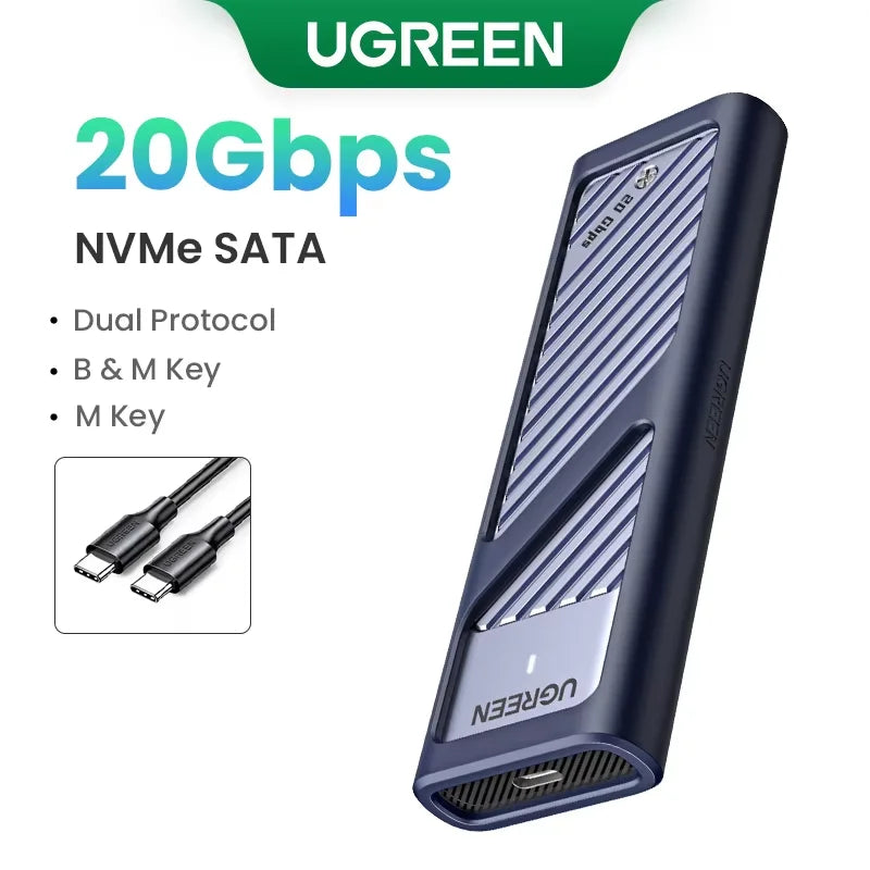 UGREEN M.2 NVMe SATA SSD Enclosure | 20Gbps USB C 3.2 Gen 2 External SSD Enclosure | Aluminum M.2 SSD Case for M Key & B+M Key 2280 SSDs | High-Speed Portable Storage Adapter