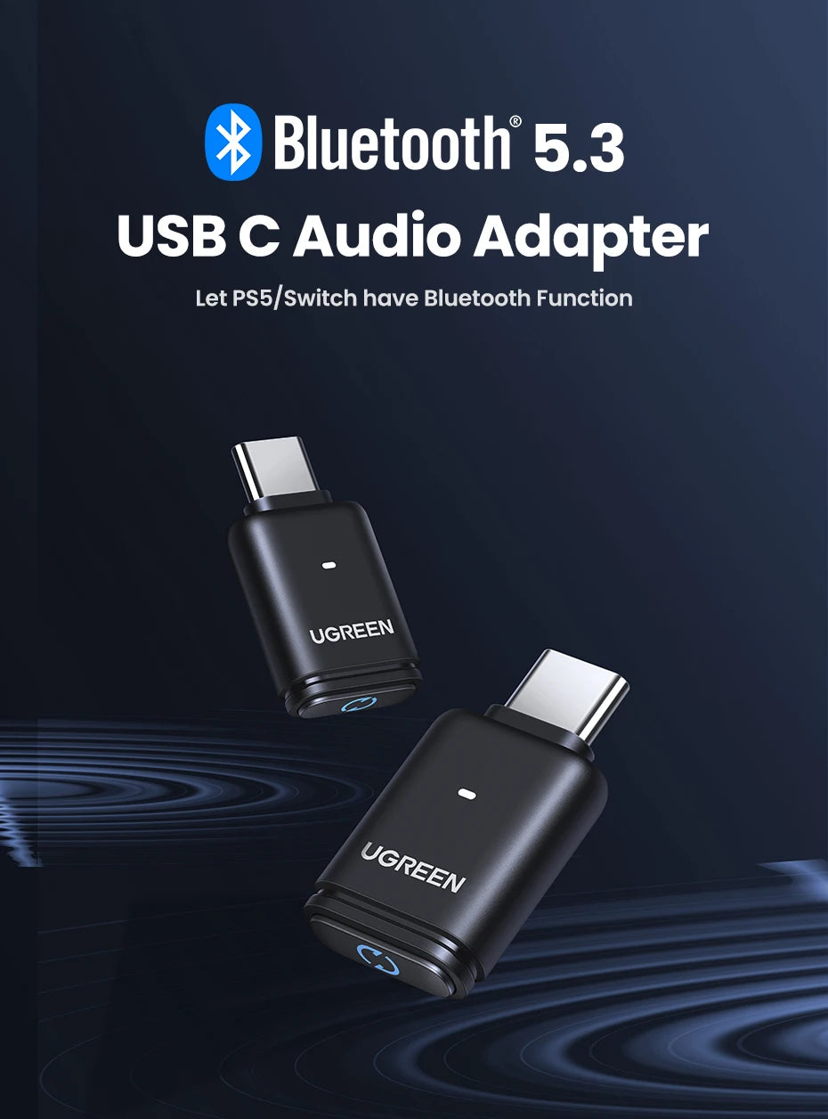 UGREEN USB C Bluetooth 5.3 Transmitter | aptX HD Audio Adapter for PC & Nintendo Switch | Wireless Bluetooth Audio Receiver for Headsets & Speakers | USB C Bluetooth Adapter for Gaming & Music
