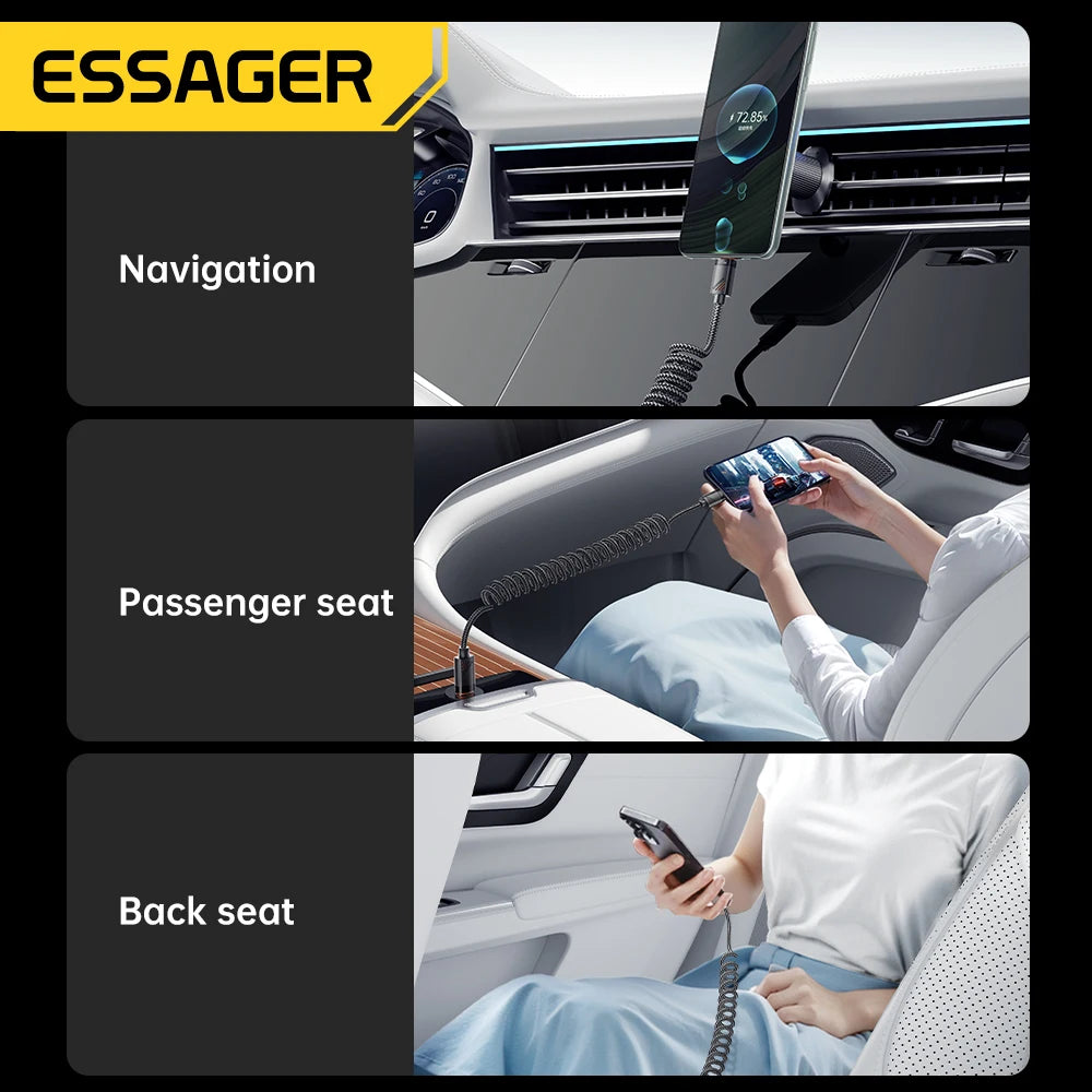 Essager 100W PD Fast Charging Type C to Type C Spring Car Charger Cable