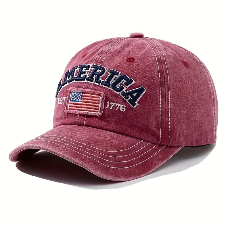 Vintage USA Flag Embroidered Baseball Cap | Bold Lettering Design Distressed Wash Dad Hat | Adjustable Casual Sun Protection Outdoor Cap