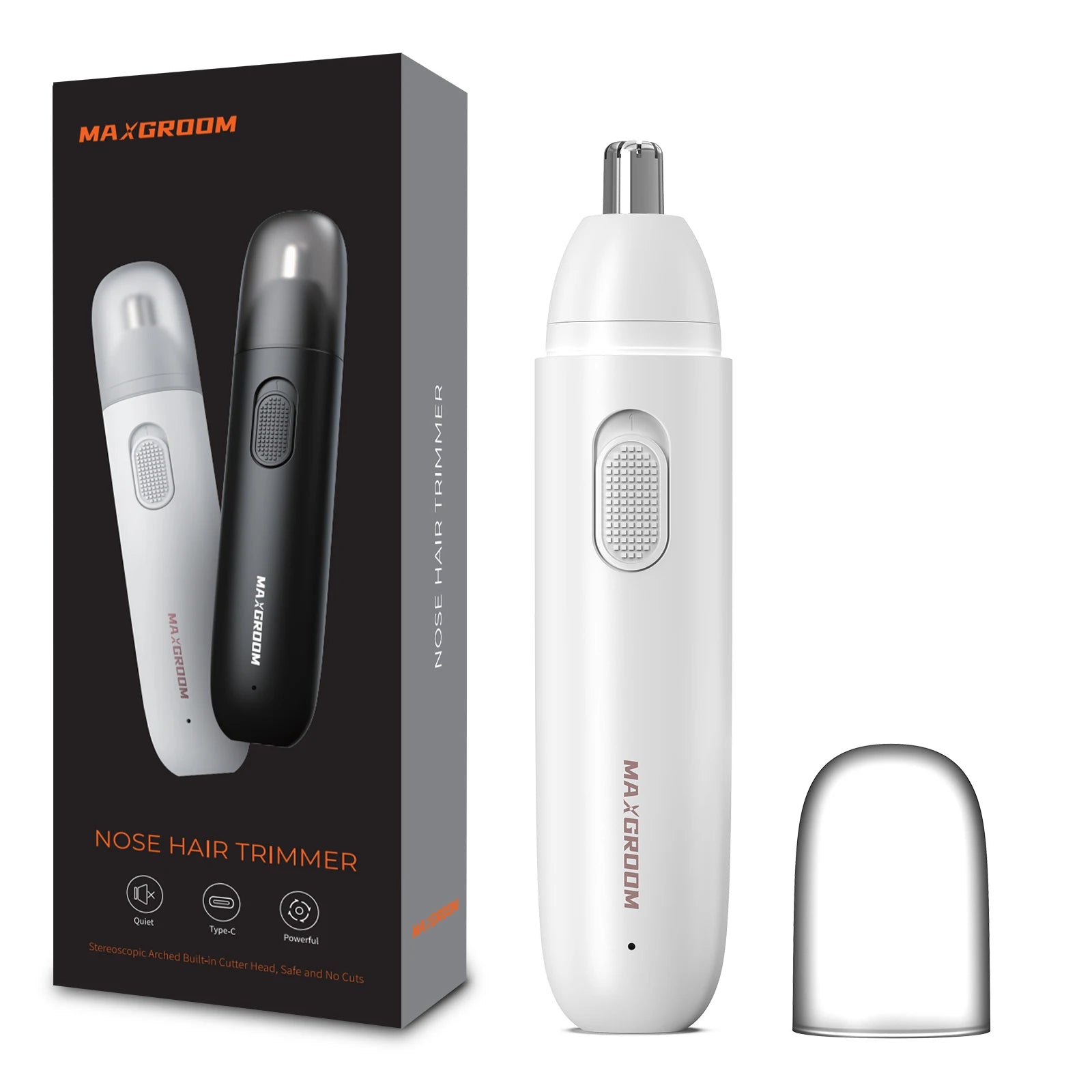 MAXGROOM Rechargeable Nose Hair Trimmer for Men | 360° Rotating Dual-Blade Electric Nose & Eyebrow Hair Trimmer | Safe Painless Precision Grooming Shaver | Compact Cordless Personal Care Trimmer