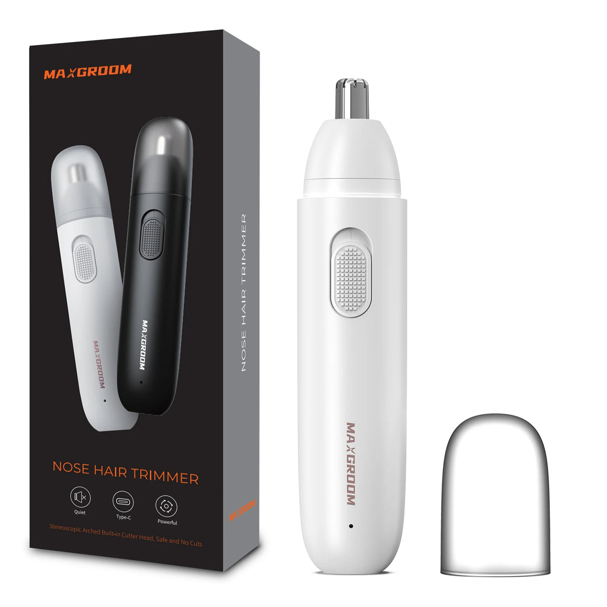 MAXGROOM Rechargeable Nose Hair Trimmer for Men | 360° Rotating Dual-Blade Electric Nose & Eyebrow Hair Trimmer | Safe Painless Precision Grooming Shaver | Compact Cordless Personal Care Trimmer