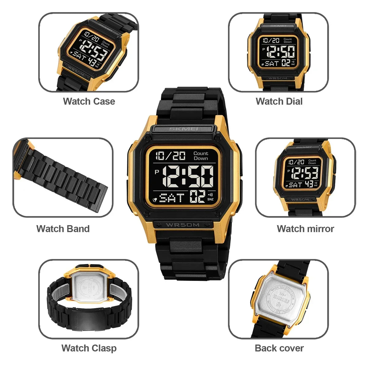 SKMEI 2264 Digital Sports Watch for Men | Backlight Stopwatch & Countdown Timer Wristwatch | 5Bar Waterproof Electronic Watch with Alarm | Casual Outdoor Sports Watch for Men