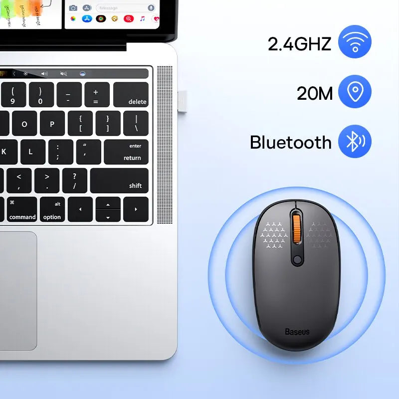 Baseus F01B Wireless Bluetooth Mouse | Silent Click 1600 DPI Computer Mouse | 2.4G Bluetooth Dual Mode Wireless Mouse | Ergonomic Portable Mouse for MacBook Laptop Tablet PC Gaming & Office Use