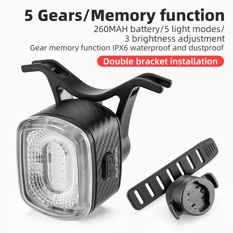 ROCKBROS Smart Bicycle Brake Light | IPX6 Waterproof Type C Rechargeable Bike Tail Light | Auto Stop LED Rear Warning Light | Cycling Safety Taillight for Road Bike MTB & Outdoor Riding