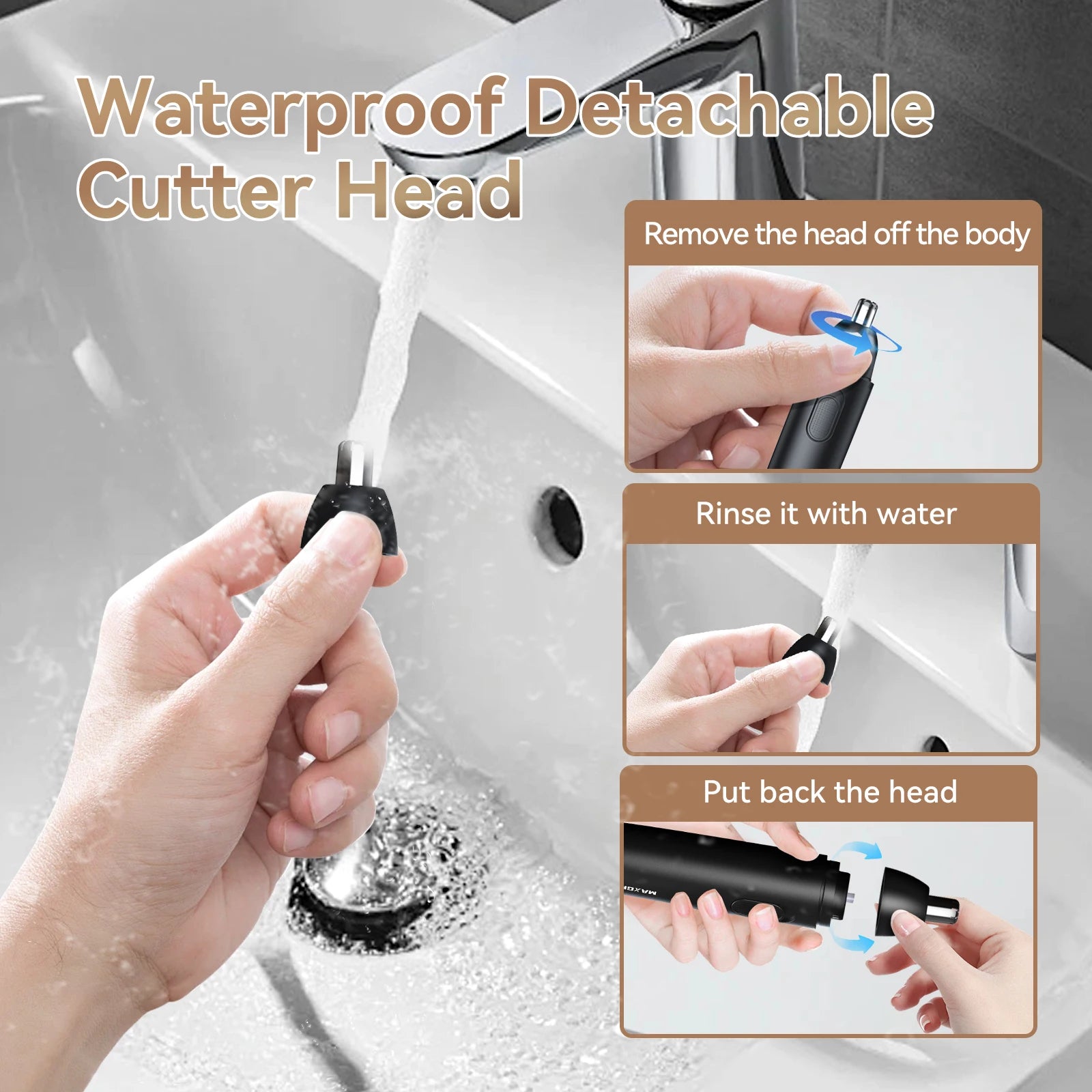MAXGROOM Rechargeable Nose Hair Trimmer for Men | 360° Rotating Dual-Blade Electric Nose & Eyebrow Hair Trimmer | Safe Painless Precision Grooming Shaver | Compact Cordless Personal Care Trimmer