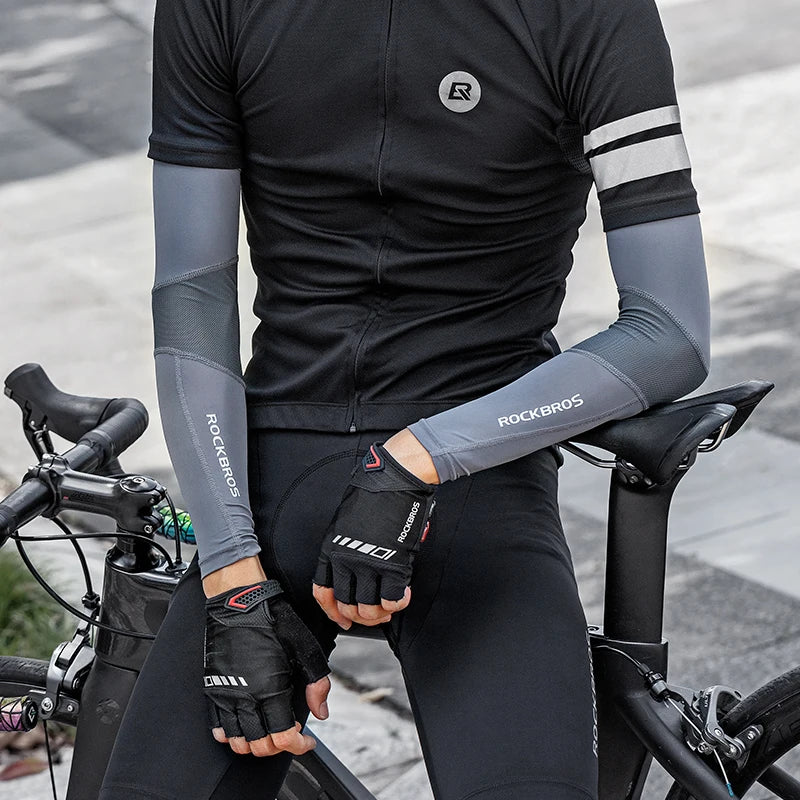 ROCKBROS Ice Fabric Arm Sleeves | Breathable Quick Dry UV400 Sun Protection Arm Covers | Lightweight Cooling Sports Sleeves for Running Cycling Camping | Comfortable Summer Outdoor Arm Protection Gear