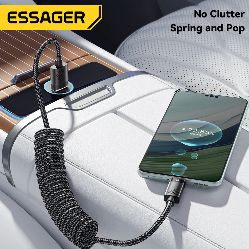 Essager 100W PD Fast Charging Type C to Type C Spring Car Charger Cable