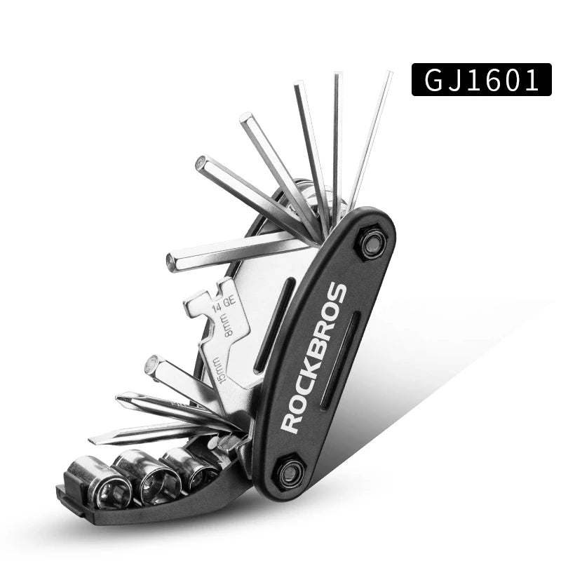 ROCKBROS 16-in-1 Bicycle Repair Tool Kit | Multi-Function Bike Maintenance Tool Set with Hex Keys, Spoke Wrench, Screwdrivers & Wrench | Compact Cycling Repair Kit for MTB Road Bike