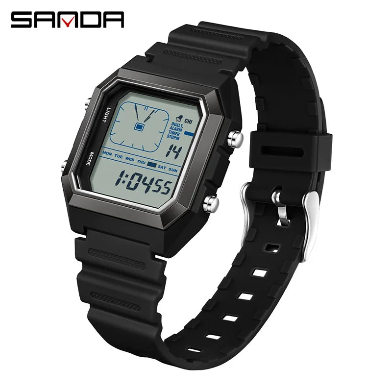 SANDA 6307 Digital Sports Watch for Men | Multifunction Chronograph Electronic Watch with Luminous Display & Calendar | Waterproof Outdoor Wristwatch | Fashion Casual Sports Watch