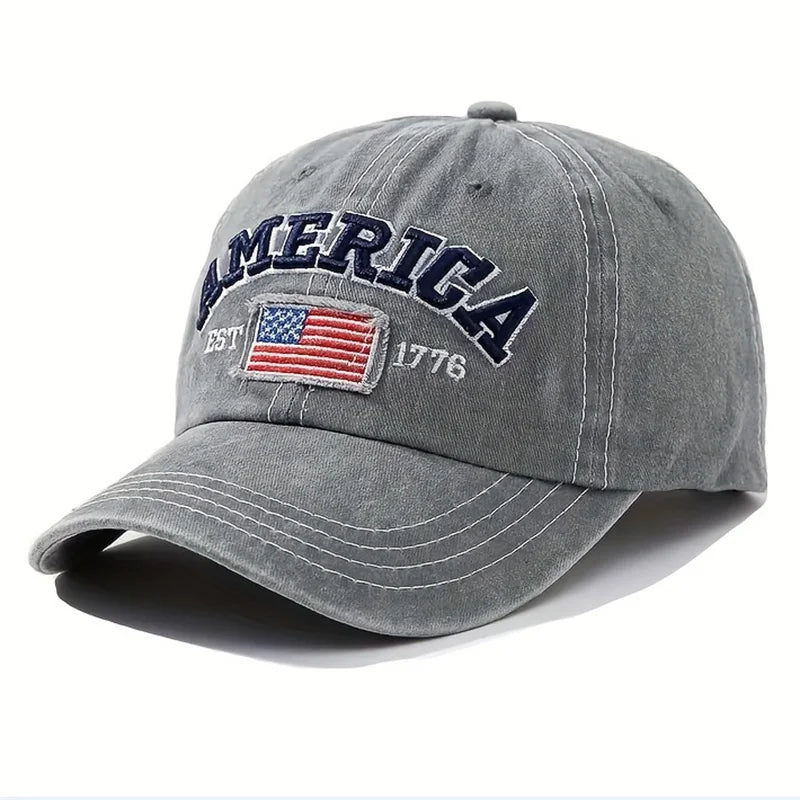 Vintage USA Flag Embroidered Baseball Cap | Bold Lettering Design Distressed Wash Dad Hat | Adjustable Casual Sun Protection Outdoor Cap
