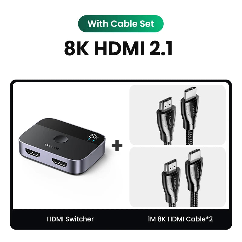 UGREEN 8K HDMI 2.1 Switch 2 in 1 Out | 4K 120Hz Bi-Directional HDMI Switcher | Ultra HD Splitter for PS5 Xbox Series X | High-Speed Video Selector for TV Monitor