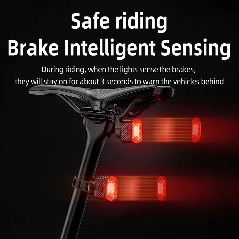 ROCKBROS Smart Bicycle Brake Light | IPX6 Waterproof Type C Rechargeable Bike Tail Light | Auto Stop LED Rear Warning Light | Cycling Safety Taillight for Road Bike MTB & Outdoor Riding