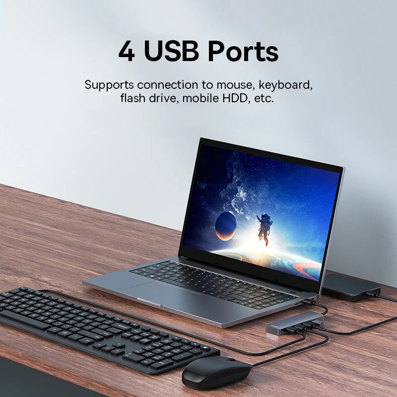 Baseus 4 Port USB Hub | USB 3.0 High Speed Multi Port USB Splitter Adapter | Compact USB Hub for Laptop MacBook Xiaomi Lenovo PC Computer Accessories