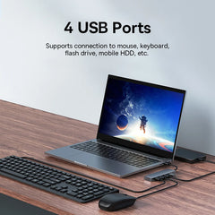 Baseus 4 Port USB Hub | USB 3.0 High Speed Multi Port USB Splitter Adapter | Compact USB Hub for Laptop MacBook Xiaomi Lenovo PC Computer Accessories