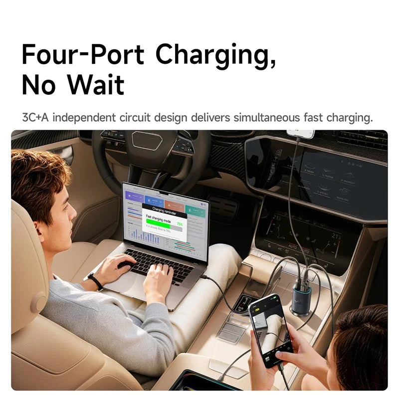 Baseus 160W Magnetic Car Charger | USB C Fast Charging Car Phone Charger with 4-Port Charging Hub | High-Power Charging Adapter for iPhone Xiaomi Samsung | Portable Car Charging Accessory