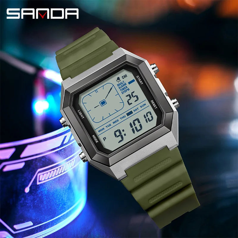 SANDA 6307 Digital Sports Watch for Men | Multifunction Chronograph Electronic Watch with Luminous Display & Calendar | Waterproof Outdoor Wristwatch | Fashion Casual Sports Watch