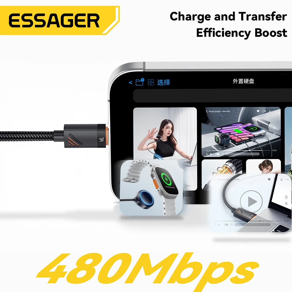 Essager 100W PD Fast Charging Type C to Type C Spring Car Charger Cable