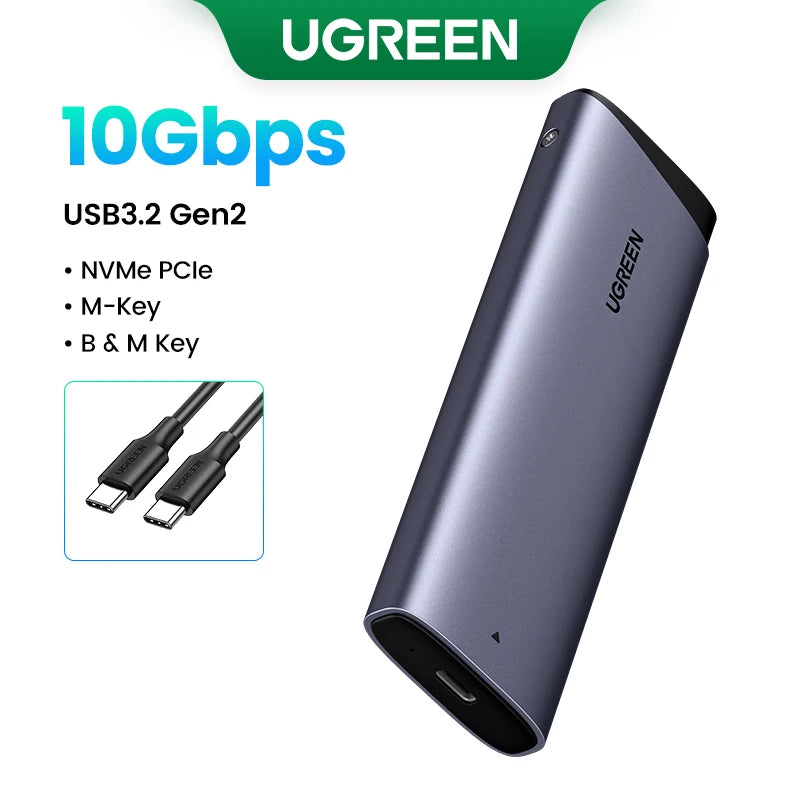 UGREEN M.2 NVMe SATA SSD Enclosure | 20Gbps USB C 3.2 Gen 2 External SSD Enclosure | Aluminum M.2 SSD Case for M Key & B+M Key 2280 SSDs | High-Speed Portable Storage Adapter
