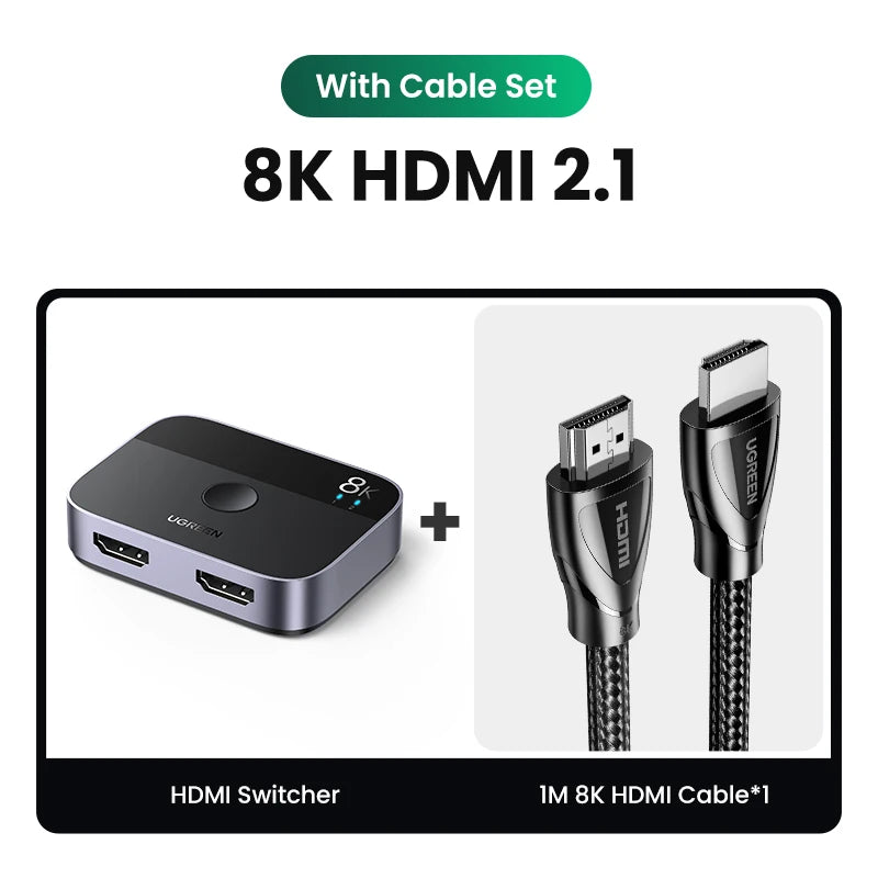 UGREEN 8K HDMI 2.1 Switch 2 in 1 Out | 4K 120Hz Bi-Directional HDMI Switcher | Ultra HD Splitter for PS5 Xbox Series X | High-Speed Video Selector for TV Monitor