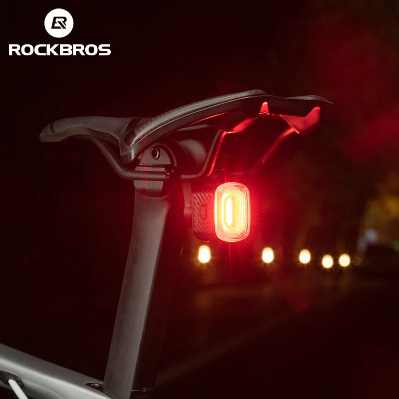 ROCKBROS Smart Bicycle Brake Light | IPX6 Waterproof Type C Rechargeable Bike Tail Light | Auto Stop LED Rear Warning Light | Cycling Safety Taillight for Road Bike MTB & Outdoor Riding