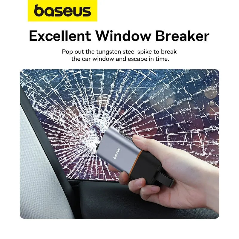 Baseus 3-in-1 Car Emergency Safety Hammer | U-Shaped Seat Belt Cutter & Window Escape Breaker | Emergency Lamp for Vehicle Safety | Compact Car Emergency Escape Tool for Roadside Emergencies